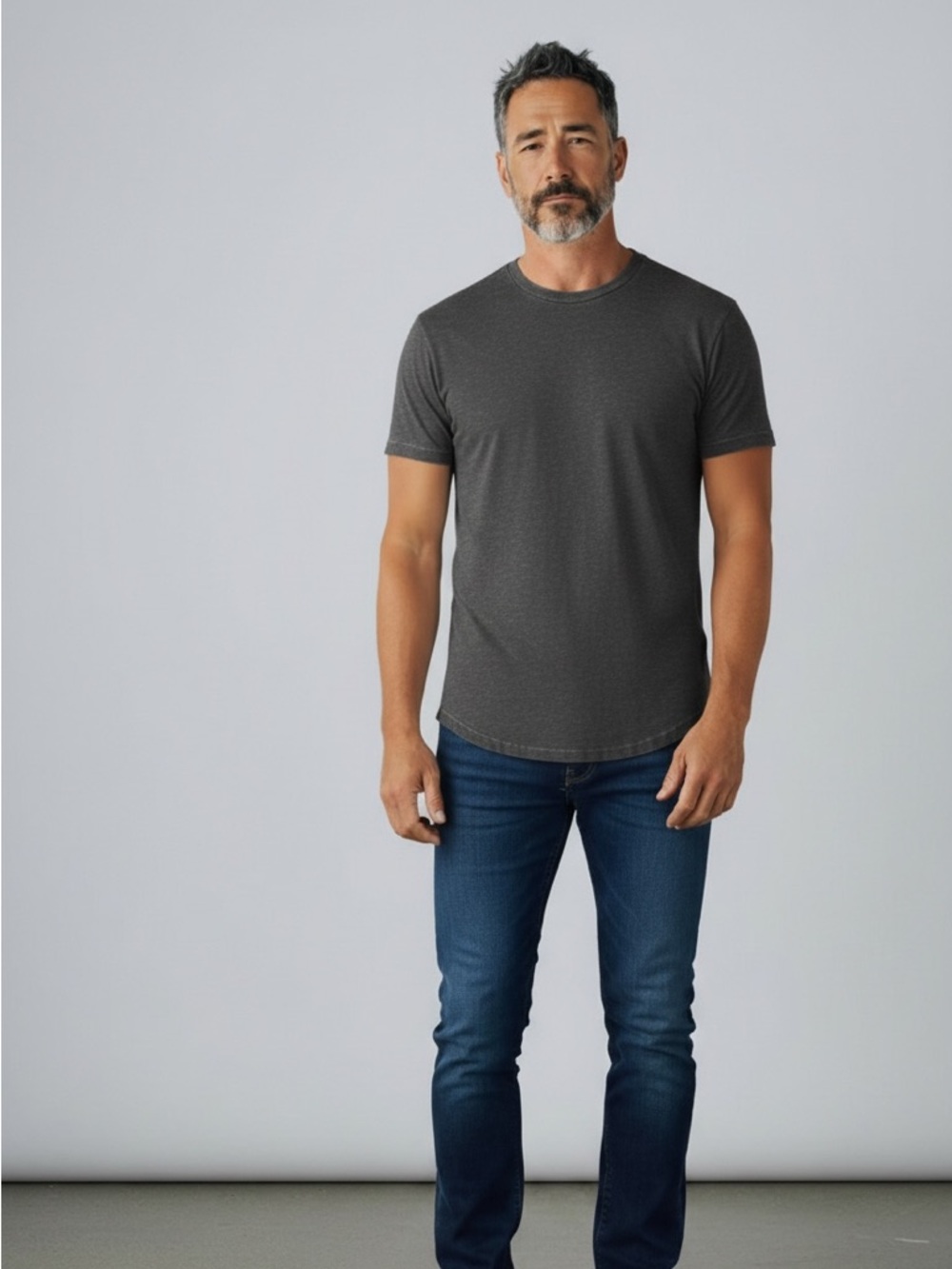 Vitaly Men's Charcoal Gray Crew Neck T-Shirt, Short Sleeve Stretch, Size Medium